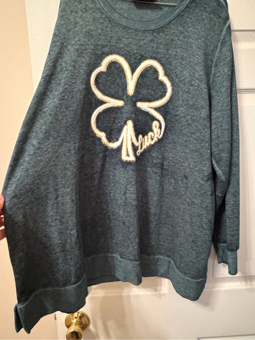 Lane Bryant Teal Sweatshirt with White Clover Applique